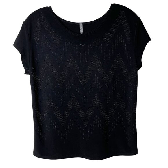 Bleeker & McDougal Women's Beaded Top Size PL Black Short Sleeve Stretch Blouse - Picture 1 of 6